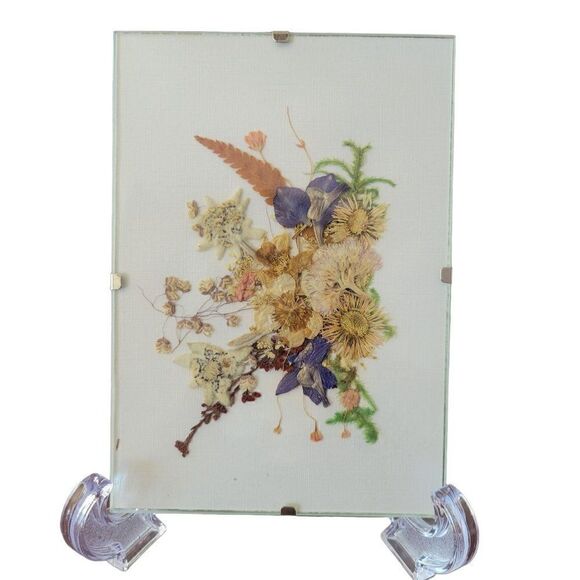 Vintage Kunsthandwerk Aus Osterreich Pressed Flower Art Work - Picture 2 of 7